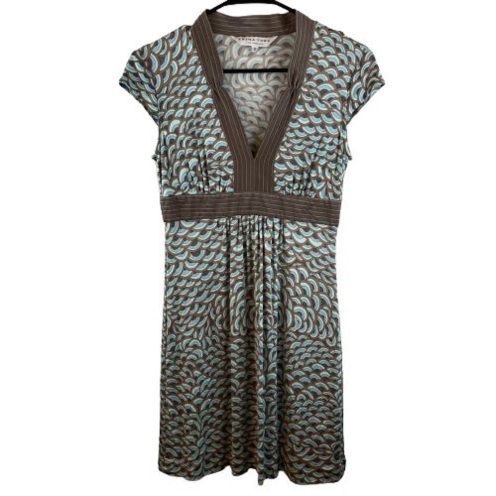 Trina Turk Silk Dress Women's 2 Knee-Length V-Neck Sleeveless Geometric
